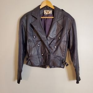 ADA womens jacket medium purple leather shoulder pads crop pocket